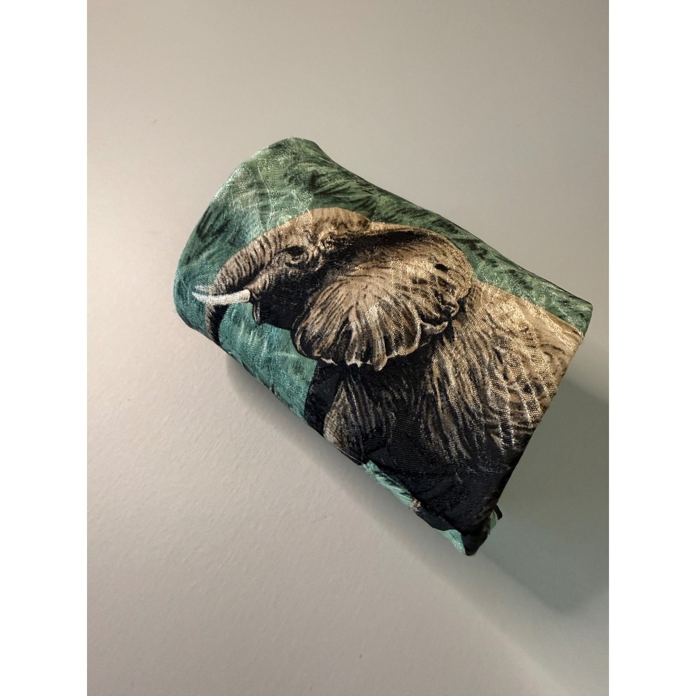 Vintage Endangered Species Silk Tie Elephants Lake Manyara OJ Gromme 1983 Navy